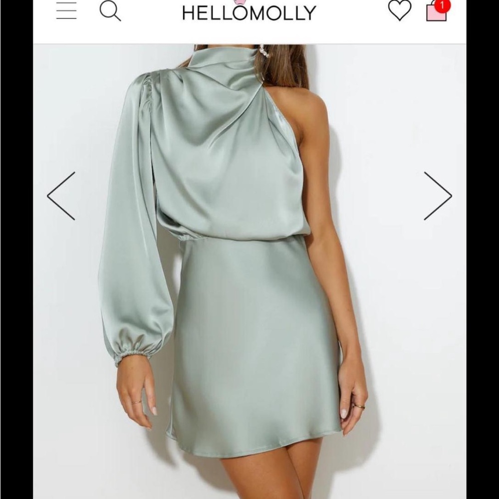 HELLOMOLLY “Meet Tonight Dress Sage” One shoulder satin dress size small